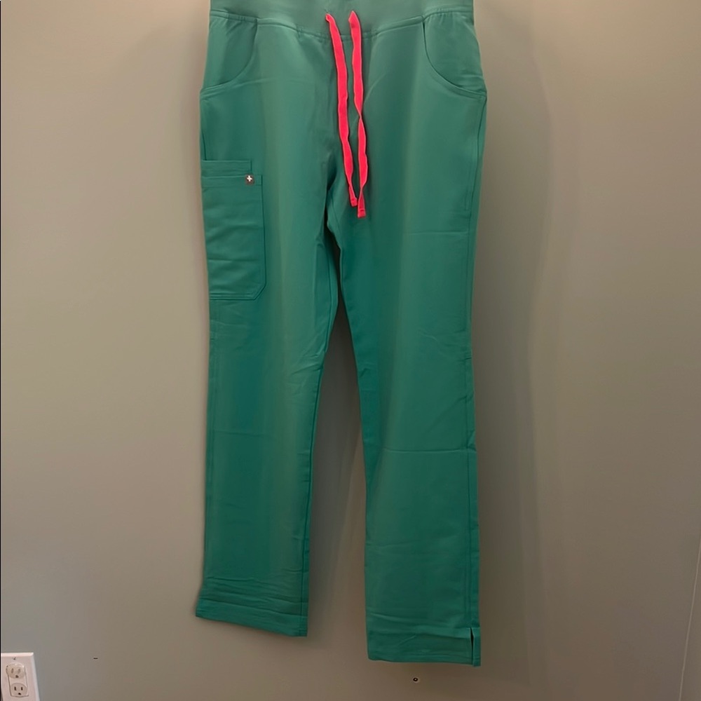 Figs Green Joggers with Pink Drawstring